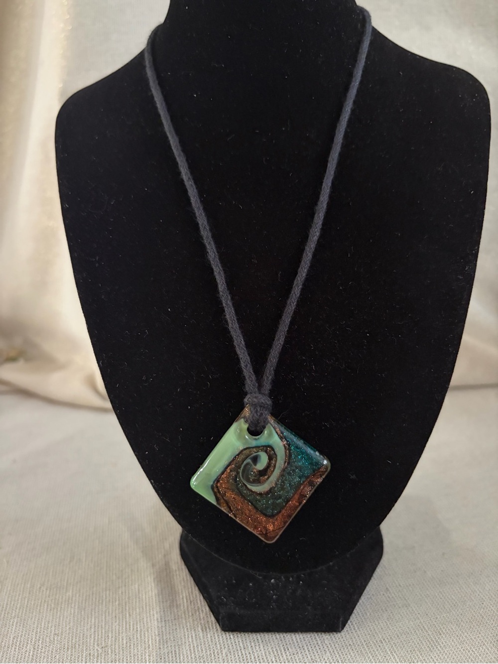 Green and Teal Spiral Ceramic Pendant Necklace